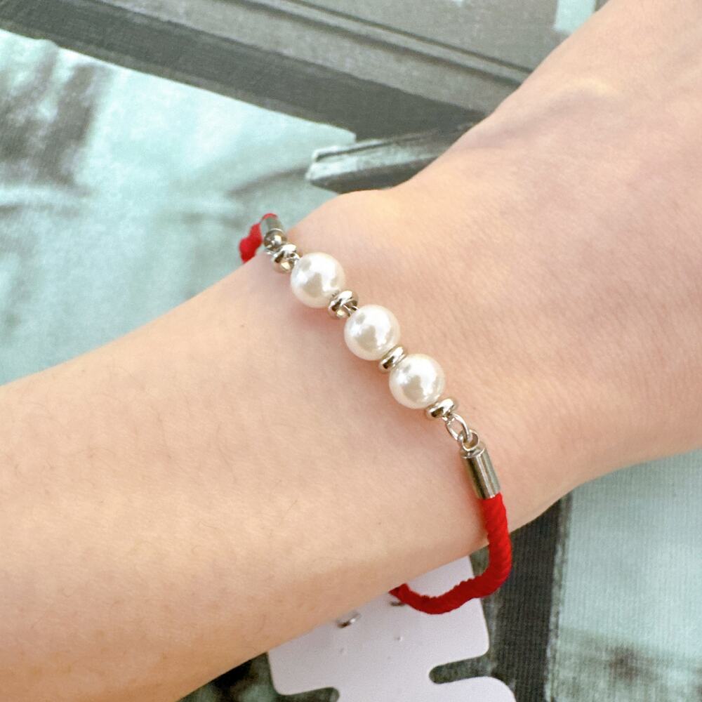 Red Lucky Cord Pearl Bracelet Adjustable Stacking Bangle
